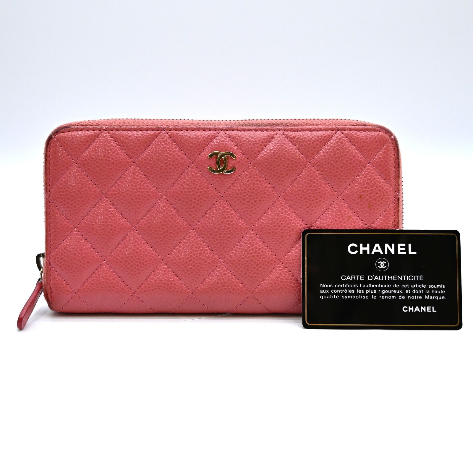 CHANEL シャネル キャビアスキン ジッピーウォレット ピンク (15703 