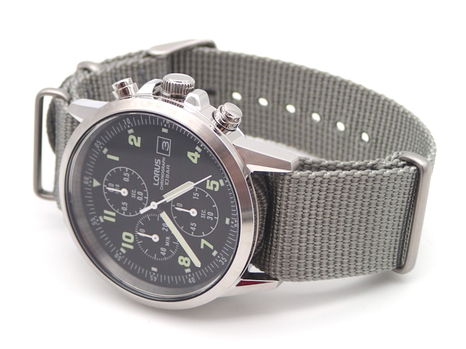 SEIKO LORUS Military Chronograph Watch LumiBrite Black Grey