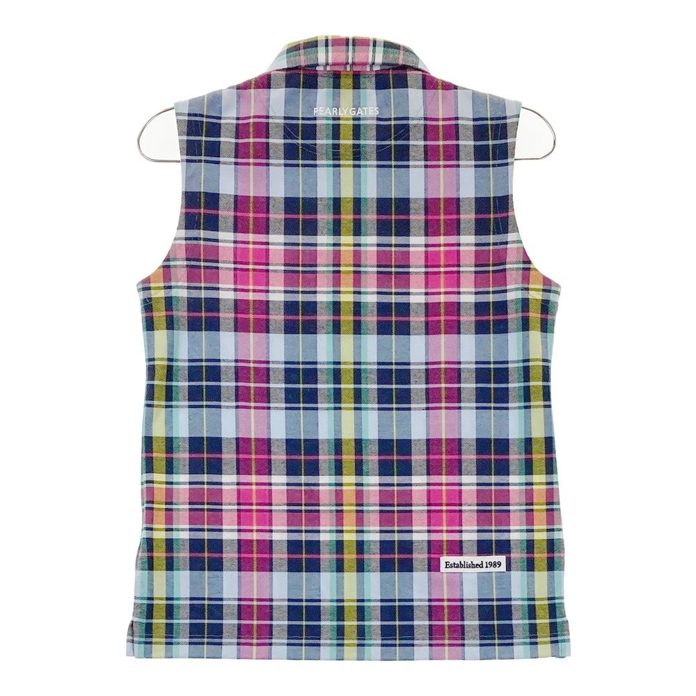 サイズ 0 PEARLY GATES パーリーゲイツ モデル ノースリーブ ポロシャツ チェック柄 ネイビー系 240101533689 ゴルフウェア レディース ストスト
