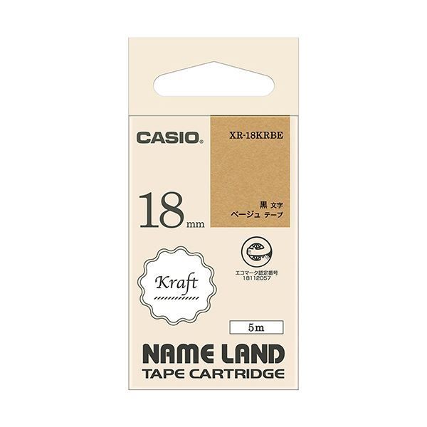 （まとめ） カシオ NAME LANDクラフトテープ 18mm×5m ベージュ／黒文字 XR-18KRBE 1個 