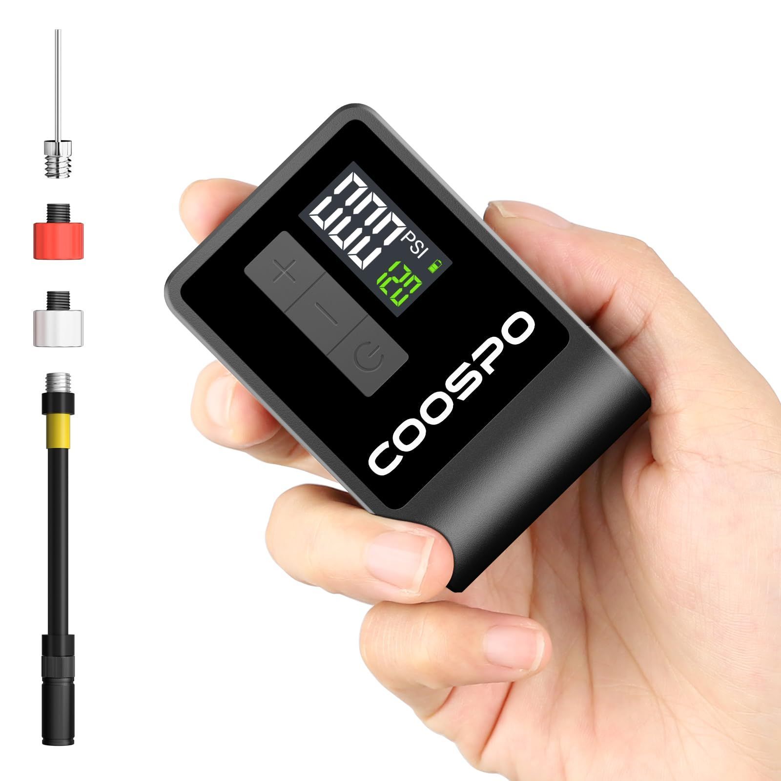 AP-B1 自転車 空気入れ 電動 最大120PSI ロードバイク 電動ポンプ 米式 COOSPO 英式 仏式 全バルブ対応 気圧表示 軽量 小型