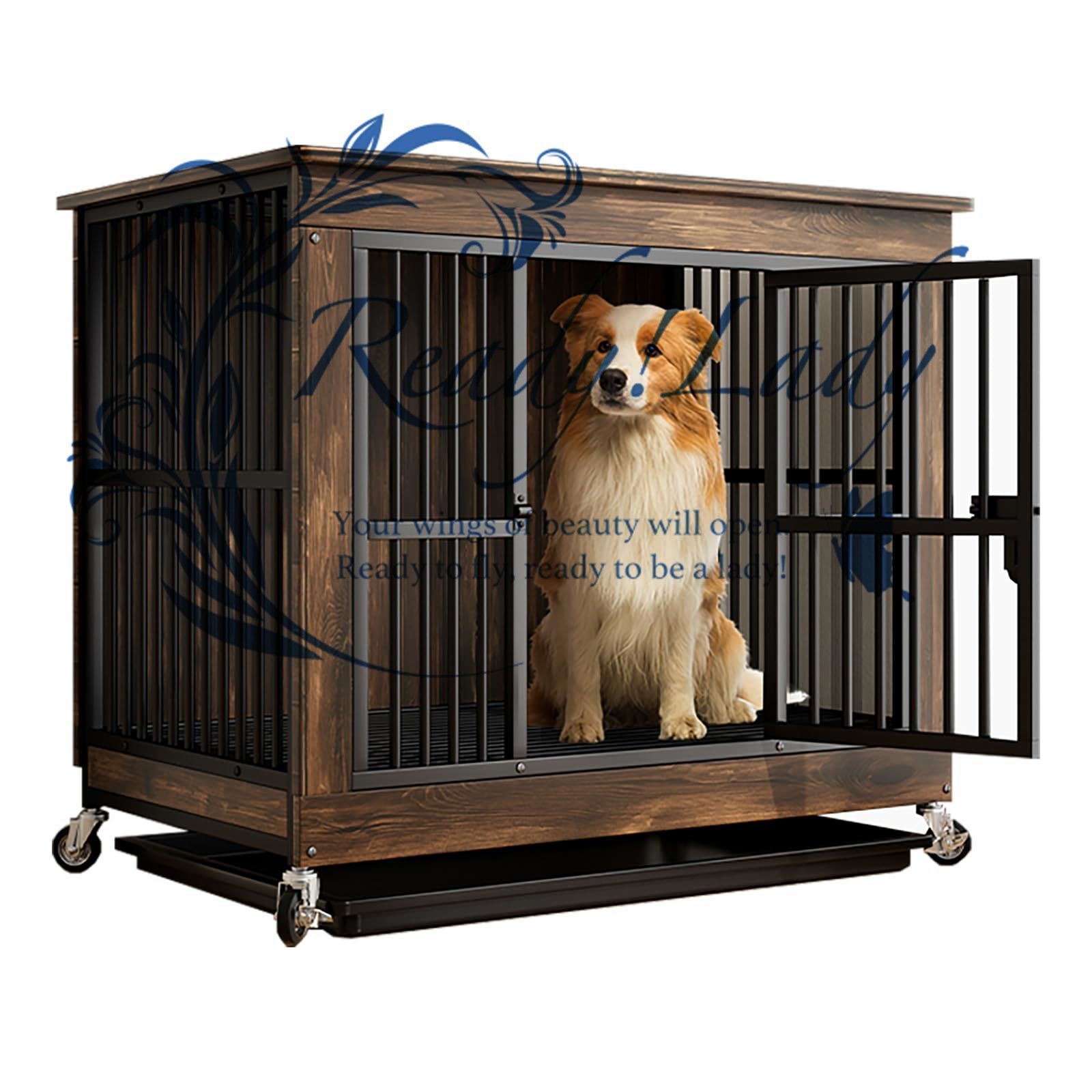 上部収納設計 犬 ケージ トイレ別 トイレ仕切り有り 木製サポートフレーム ペットゲージ 脱獄防止のための暗号化鋼管 中型犬と大型犬に適し