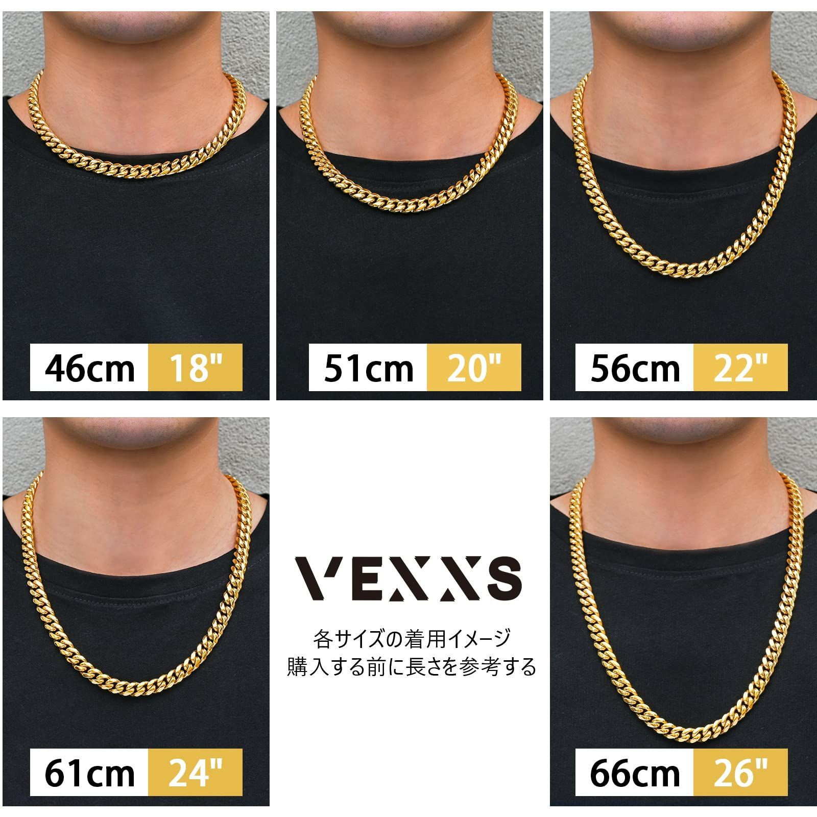 【色: 10mm-ゴールド】VEXXS 喜平 ネックレス メンズ K18 ゴール