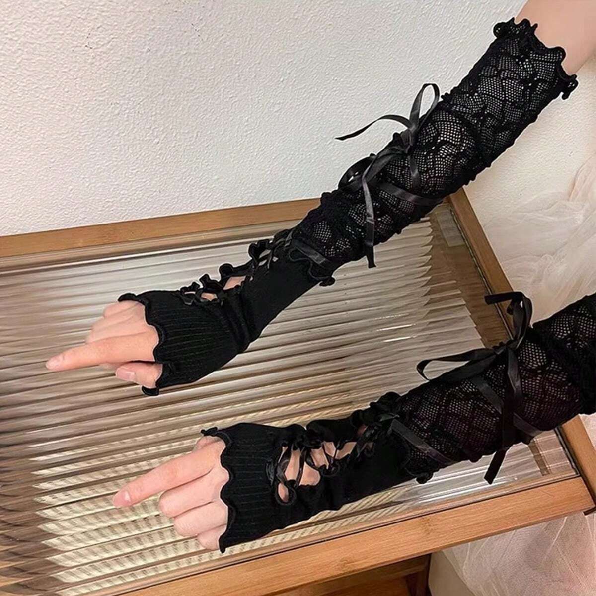 1ペア Y2kバレエ風セクシーレースデコレーションリボンタイ