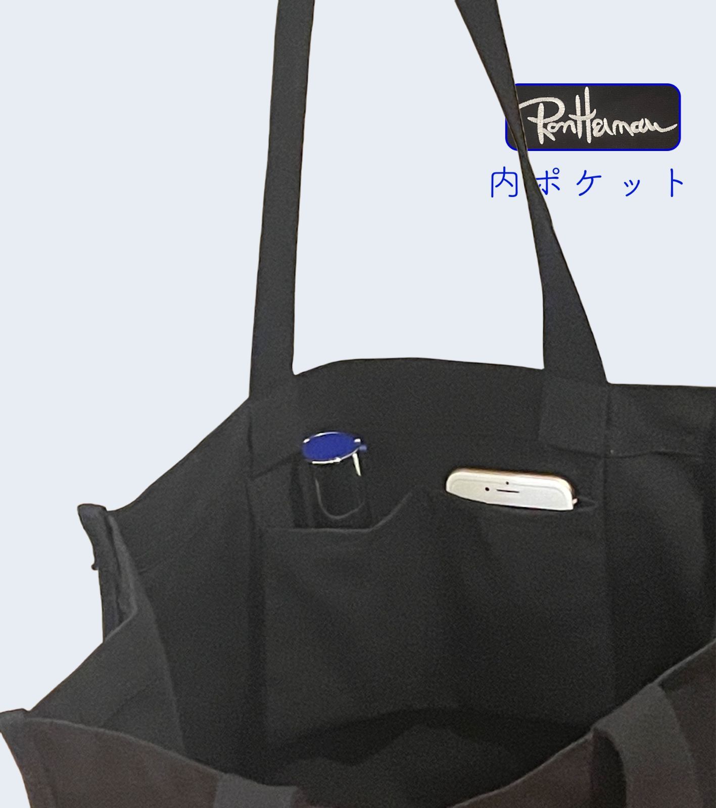 ロンハーマン トートバッグ 新品 キャンバス 【両面刺繍ロゴ】ブラック
