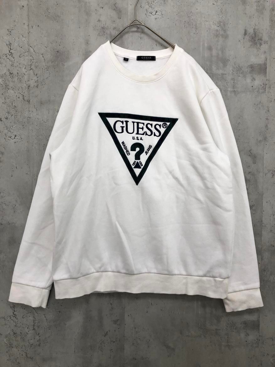 GUESS ゲス トレーナー スウェット 裏毛 ロゴ刺繍 ホワイト レディース GUESS ゲス 裏起毛 ロゴ刺繍 クルーネック トレーナー