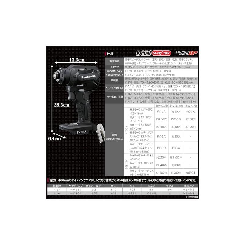 パナソニック 電動ドリルドライバー 本体のみ EXENA 14.4V/18V