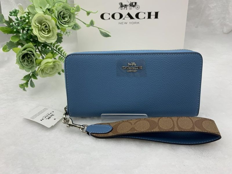 コーチ 長財布 COACH 財布 ブルー ストラップ付き  キャンバス プレゼント 贈り物 ギフト シグネチャー ロング ジップ 新品 未使用 ファッション CK427 A205Z-25