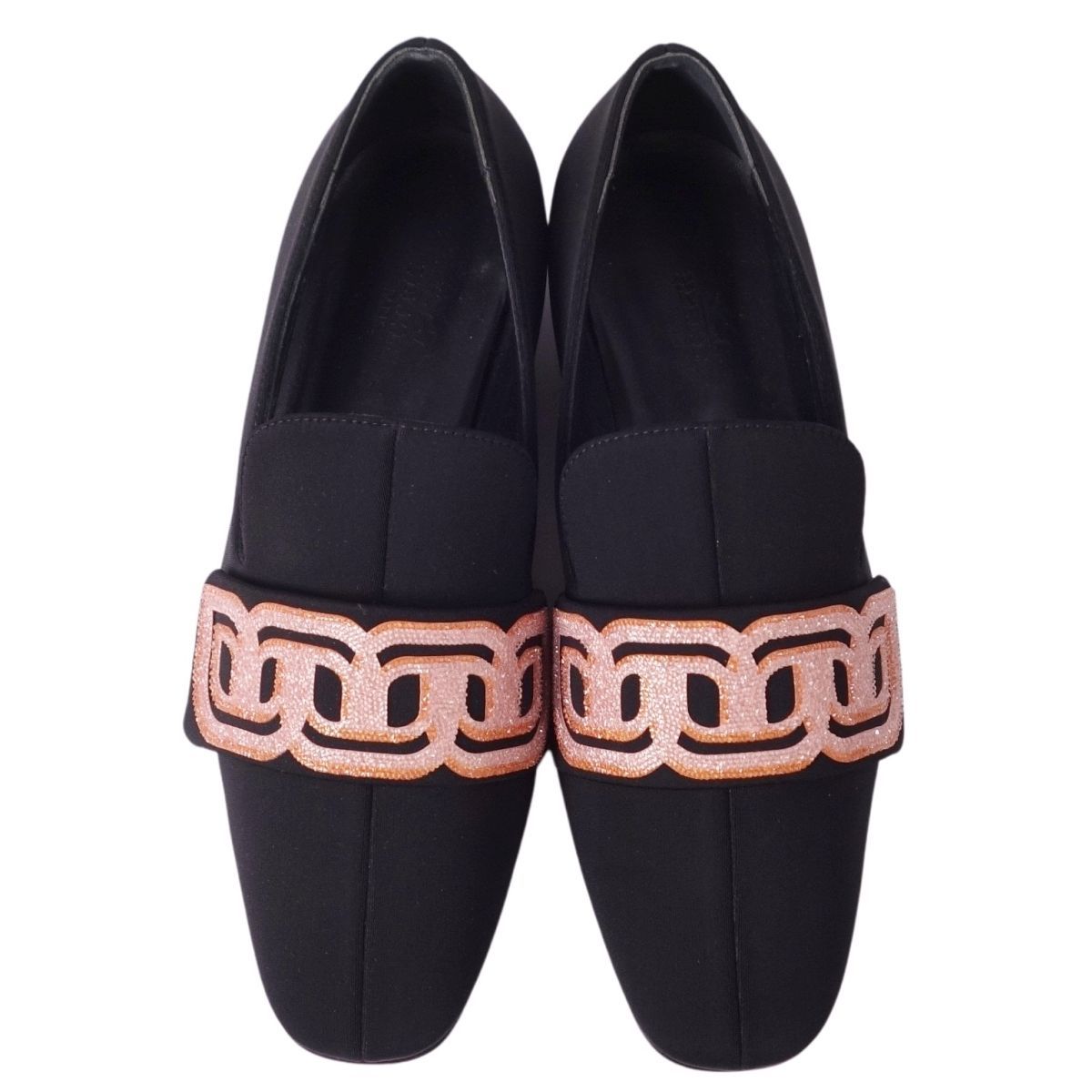 美品 エルメス HERMES ローファー ダナ Dana キャンバス ラインスト 