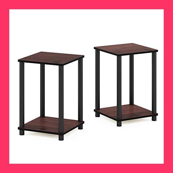【スタッフおすすめ！】フリノ (Furinno) サイドテーブル エンドテーブル ダークチェリー/ブラック 2台セット 幅34*奥行34*高さ50cm 【日本正規輸入品】