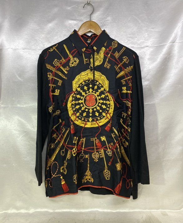 本物 美品 カタログ掲載 エルメス アートデザイン切替 カシミア  セーター 黒 Herms エルメス イタリア製 カシミヤニット切替 プルオーバー