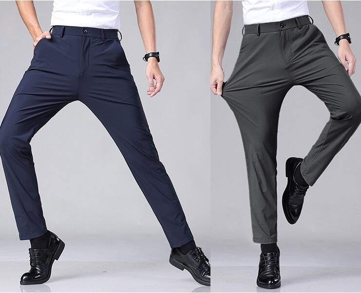 接触冷感 スラックス スーツパンツ アイスシルクパンツ ロングパンツ メンズ ビジネス ズボン パンツ ノータック ストレッチ ウォッシャブル 通気 速乾 薄手 春 夏 夏服 スリム ENDe100