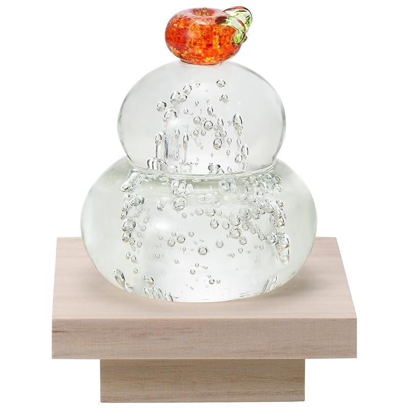 アデリア ADERIA 置物 オーナメント 粋工房xアデリア ADERIA 福重ね鏡餅 橙 ガラス 鏡餅 木台付 ハンドメイド 化粧箱入 正月 正月飾り F-47143