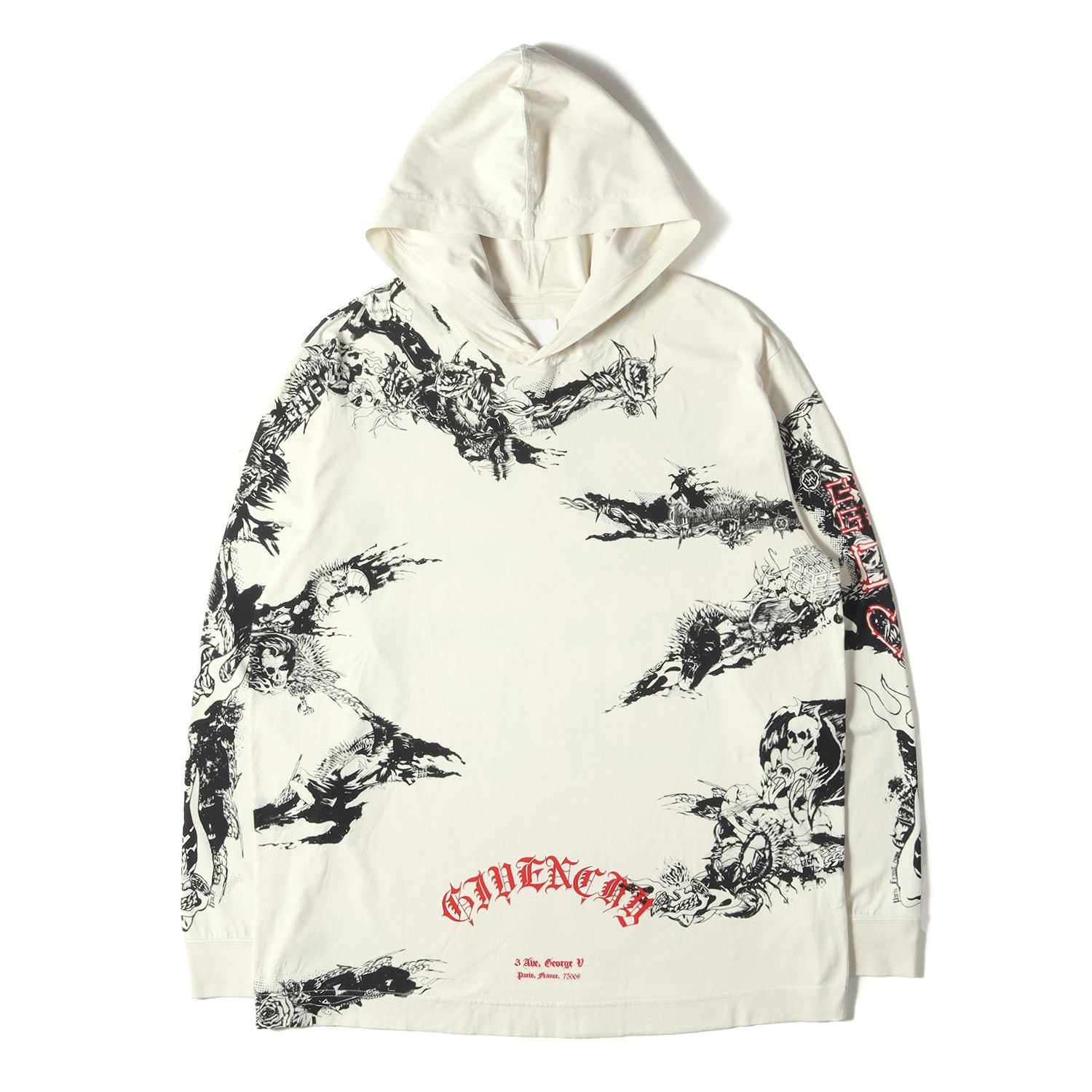 GIVENCHY ジバンシィ パーカー サイズ L | 21AW オーバーサイズ グラフィック 総柄 パーカー GOTHIC OVERSIZED Hoodie | オフホワイト系 白 | トップス フーディー プルオーバー メンズ