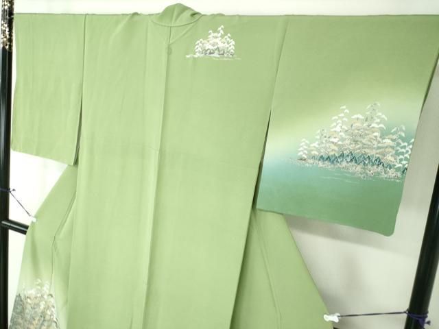 平和屋着物○訪問着 水辺風景花文 暈し染め 金銀彩 正絹 逸品