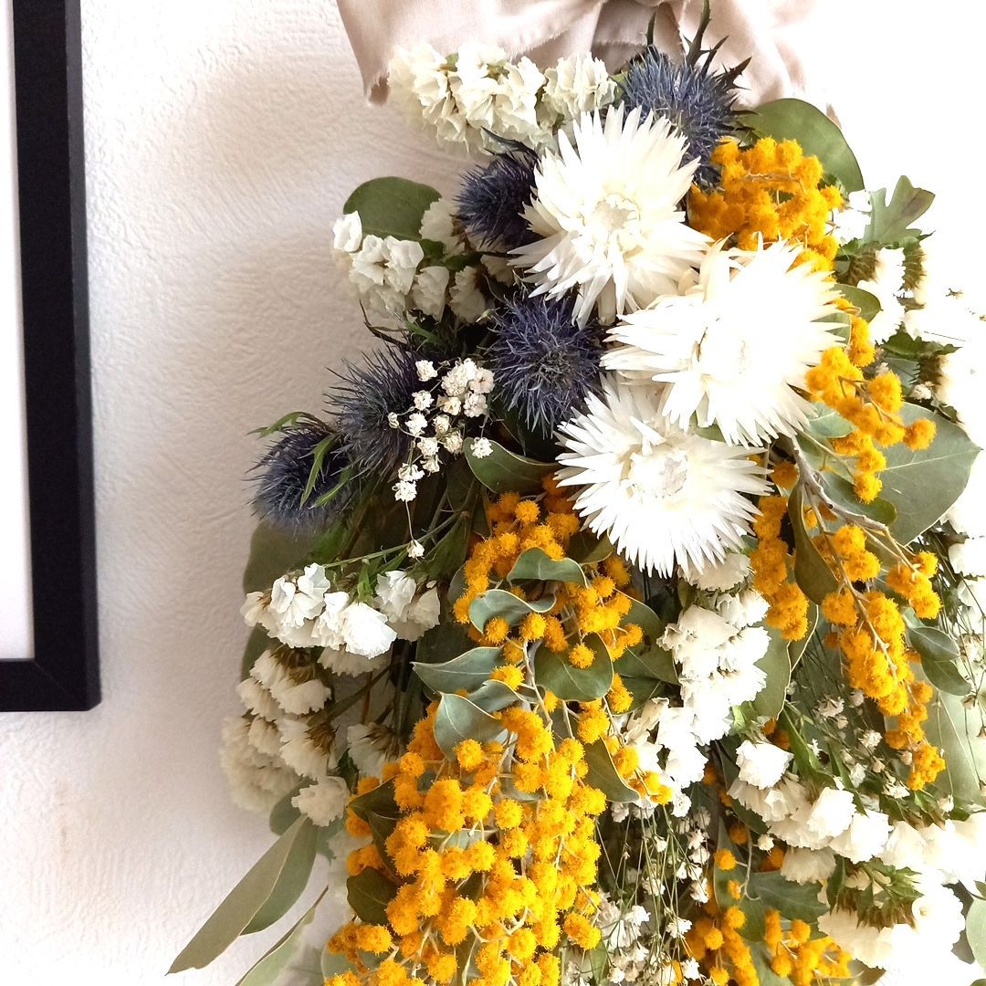 142 ドライフラワー ミモザ スワッグ 花束 ブーケ プレゼント - メルカリ