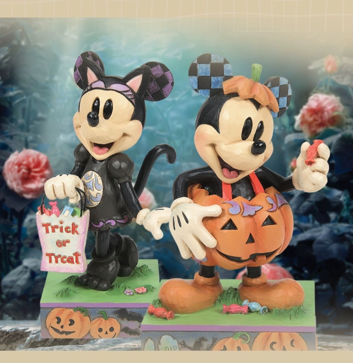 Disney x enesco ディズニー Mickey ミッキー Minnie ミニー “2024Halloweenハロウィン限定” アーティストJim Shoreコラボレーション 海外限定 レトロシリーズ ガレージキット（garage kit）置物 2点