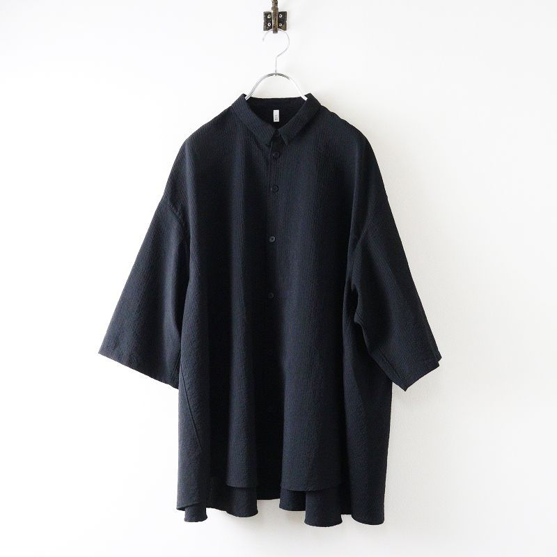 2025SS フィルマム FIRMUM シアサッカーバックフ シャツ XS｜ブラック スモール ストライプ 2400014633641