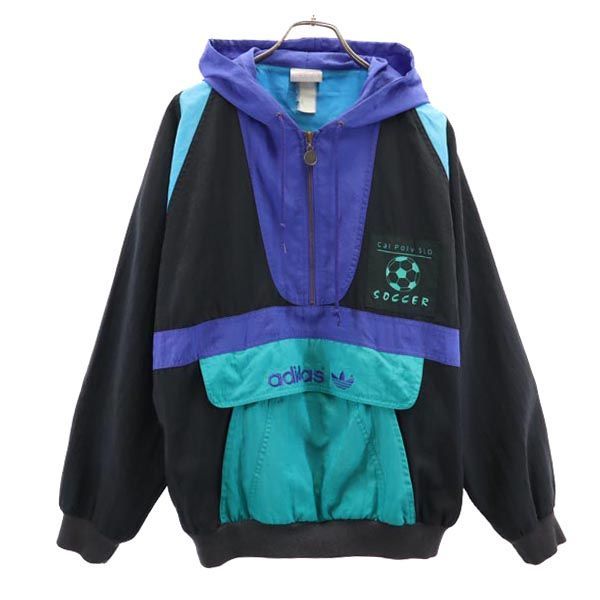 アディダス 80s ヴィンテージ アノラックパーカー プルオーバー トレフォイルロゴ ジャケット ブラック 他 adidas サッカー メンズ 【中古】 【231012】