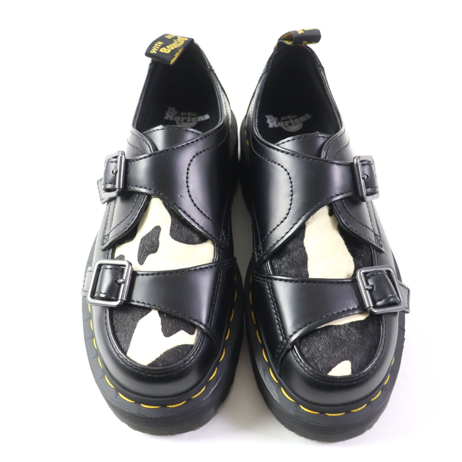 良品 Dr.Martens ドクターマーチン クアッドクリーパーズ シドニー DBL モンク ハラコ アニマル 厚底 レザーシューズ ブラック  ホワイト UK5 レディース - メルカリ