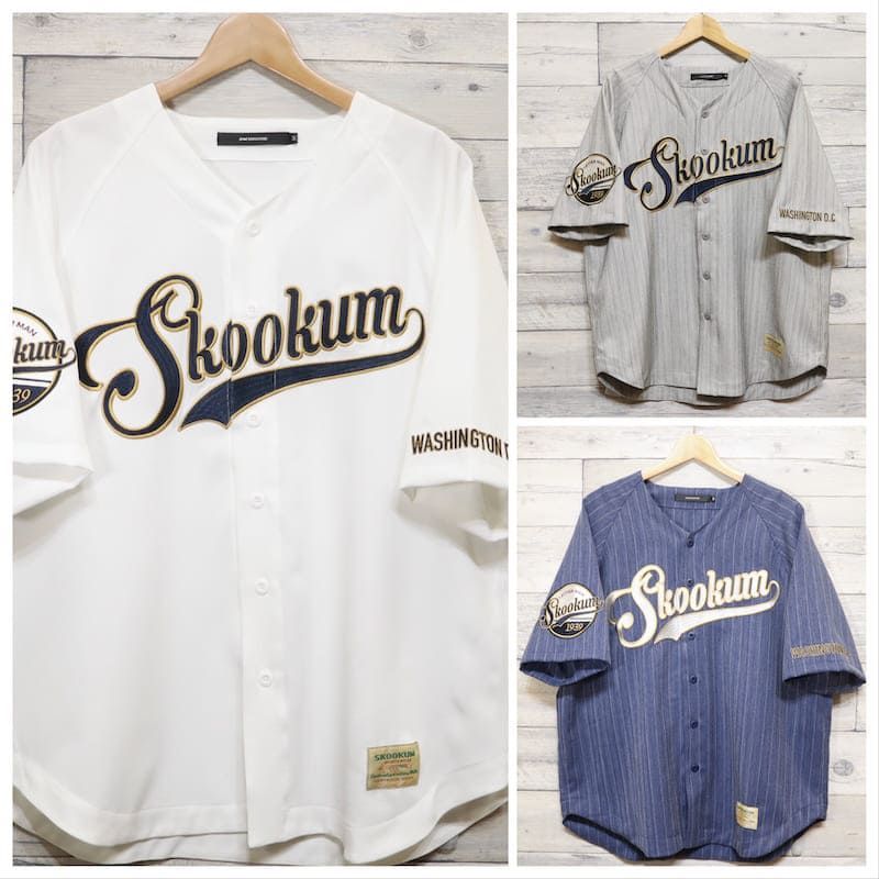 希少 JACKROSE スクーカム 半袖シャツ ストライプ 刺繍ロゴ 白 紺 L 新品 メンズ スクーカム SKOOKUM JACKROSE ジャックローズ