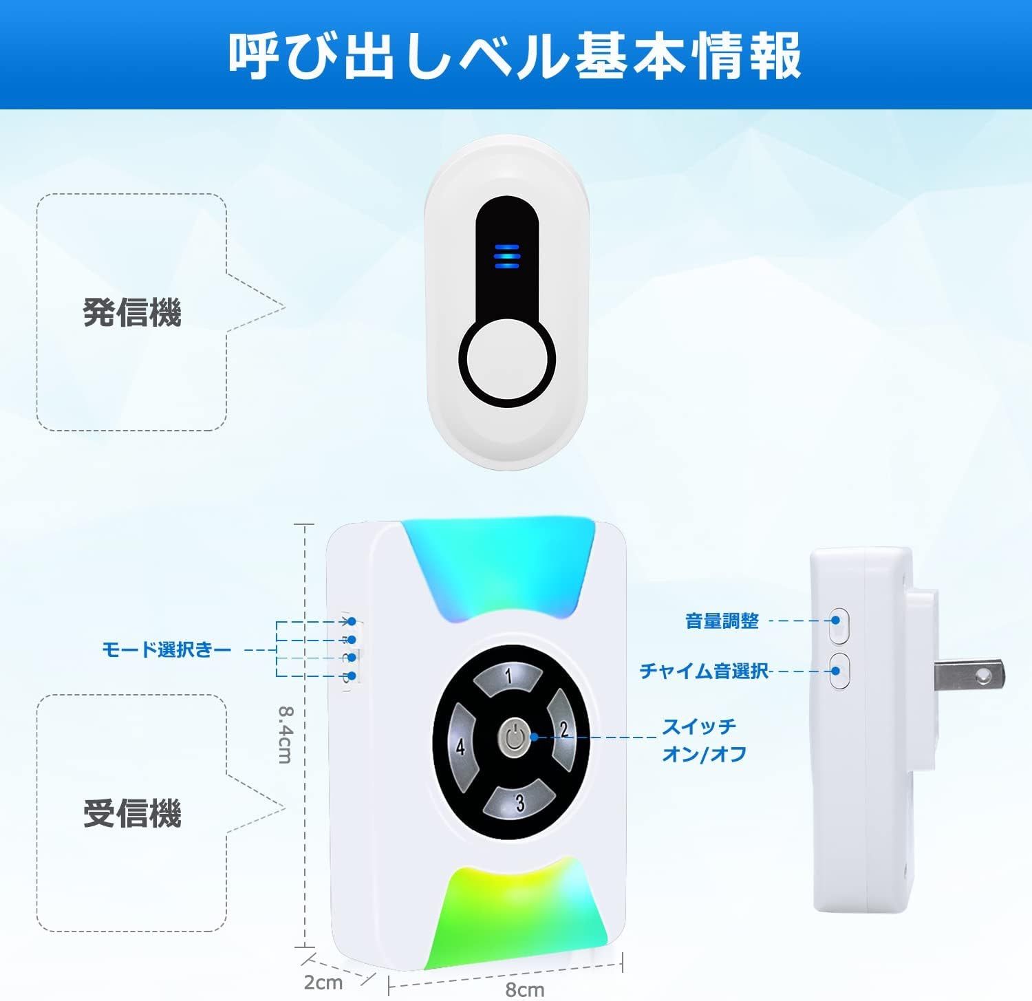 呼び出しベル 介護 ナースコール 家庭用 聴覚障害 チャイム 音と光で