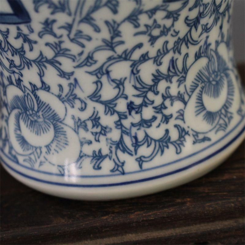 青花双喜纏枝紋将軍蓋 景徳鎮 陶磁器 装飾品 現代工芸品 美術品