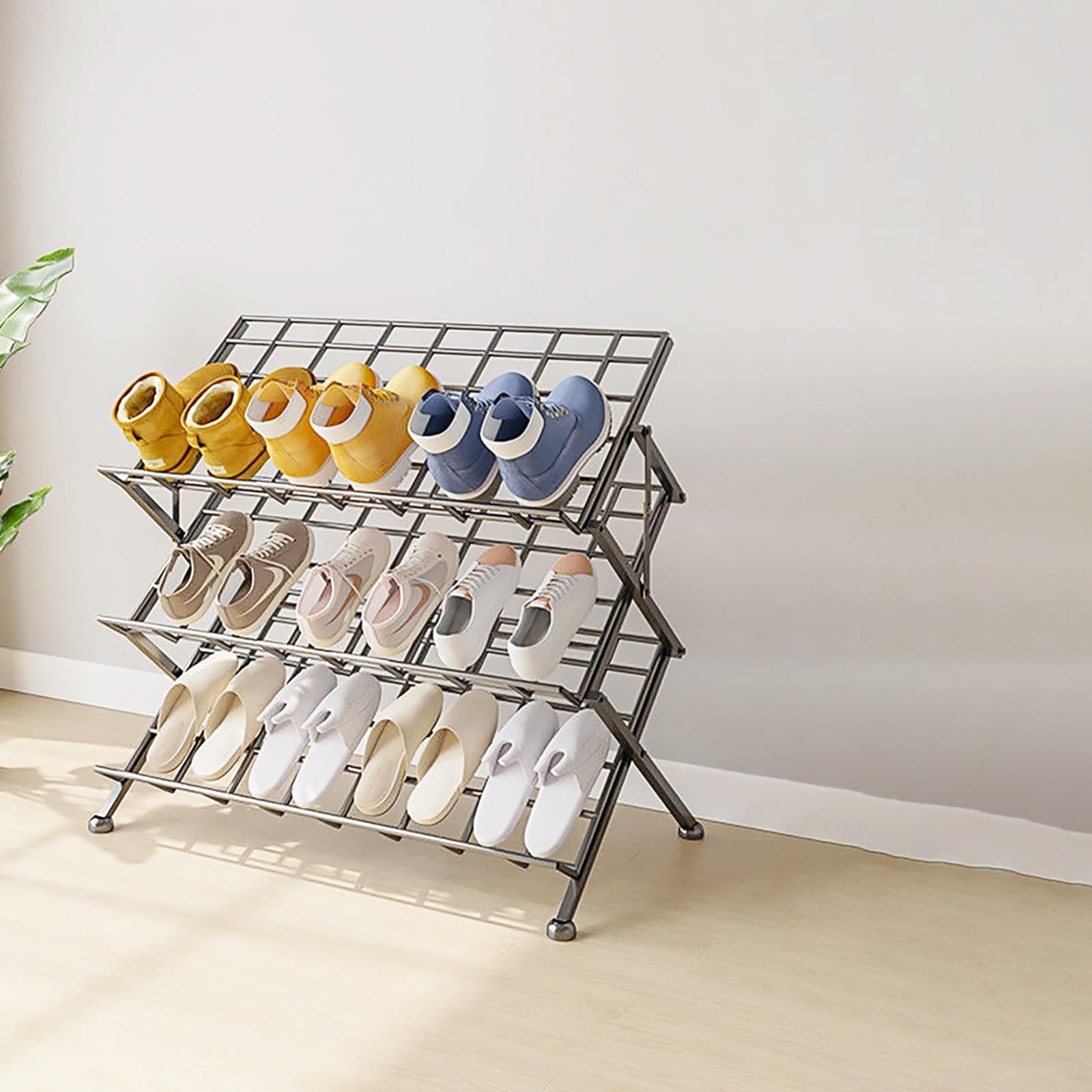 【新着商品】折りたたみ式 靴収納 組立不要 靴収納 伸縮シューズ収納ラック 靴収納 伸縮シューズラック 伸縮シューズラック (3~6段) スリム (Color スリム : 省スペース 黒三段， 玄関収納 Size 