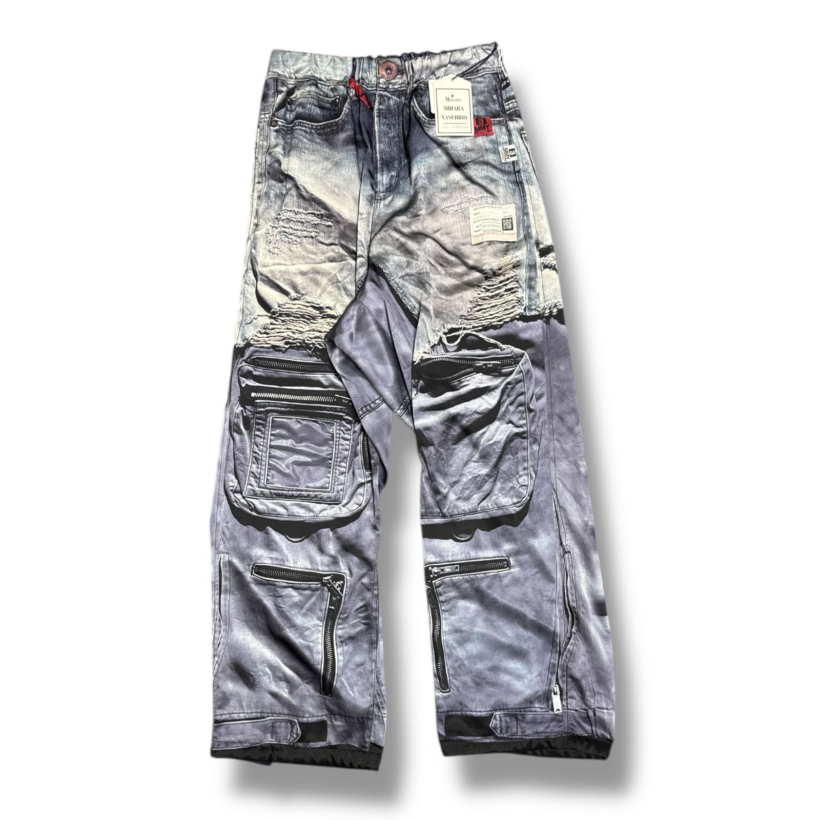 参考上代68200円 Maison MIHARA YASUHIRO × T.A.T.A TATA PARACHUTE PANTS パラシュートパンツ イージーパンツ 転写 メゾンミハラヤスヒロ コラボ C14PT403 ネイビー 44 91293A5