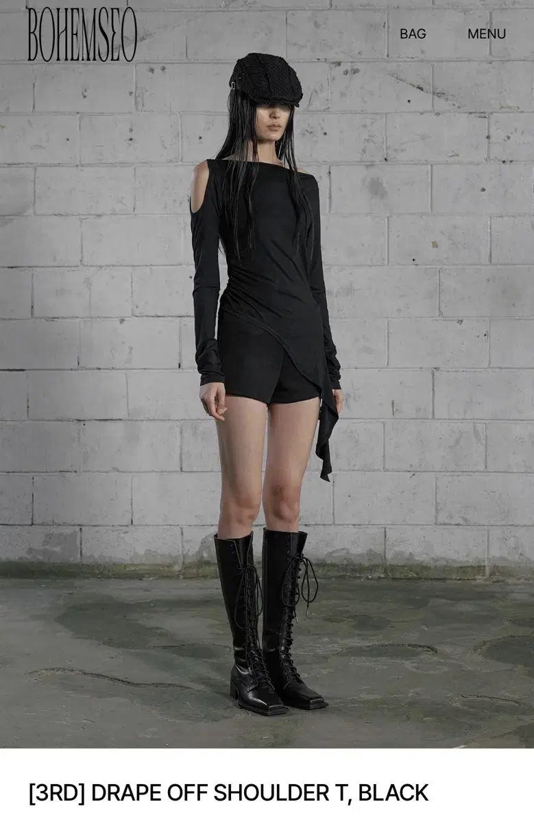BOHEMSEO ボヘミアンソウル DRAPE OFF SHOULDER T BLACK