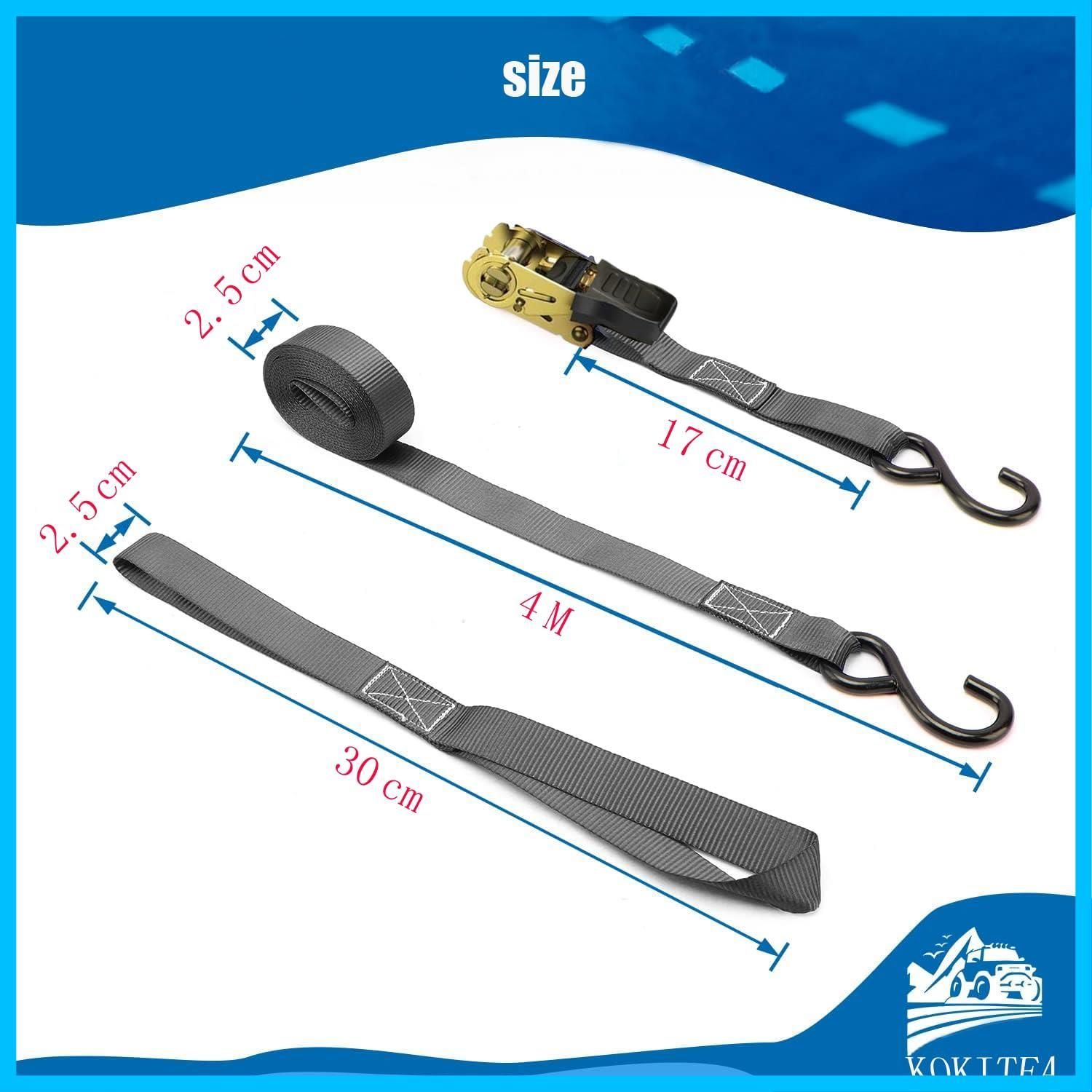 在庫セール 破断荷重800kg|本 固定バンド 最大使用荷重225kg 幅2.5cm 4m 荷締固定ベルト 巻側 多用途 2本ラッシング 荷締めベルト 引越し ラチェットベルト式ダウンベルト タイダウン 運搬用… KOKITEAラッシングベルト黒