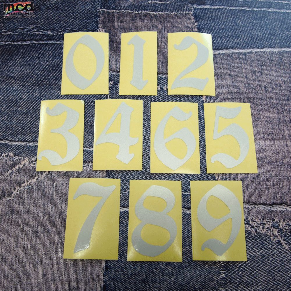 （9枚セット）（反射）ゼッケン ナンバー ステッカー 6.3cm程度 数字9文字分 バイク ナンバー 番号 オフ車 オフロード ワンポイント ホワイト