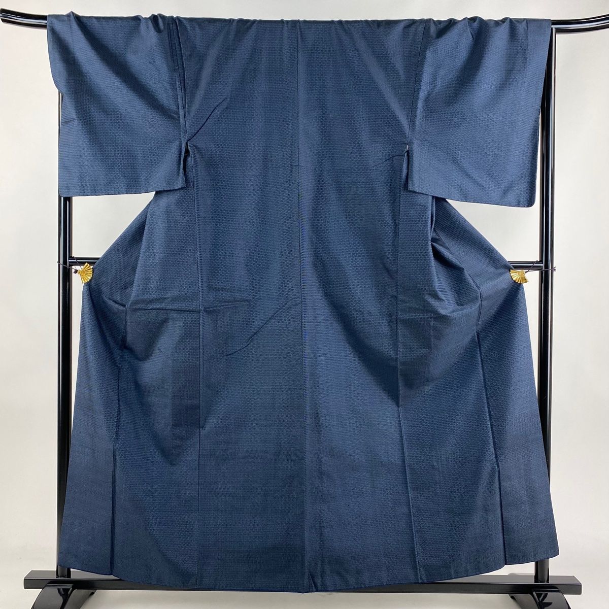 男着物 身丈157.5cm 裄丈71cm L 袷 紬 アンサンブル 幾何学 紺色 正絹 秀品