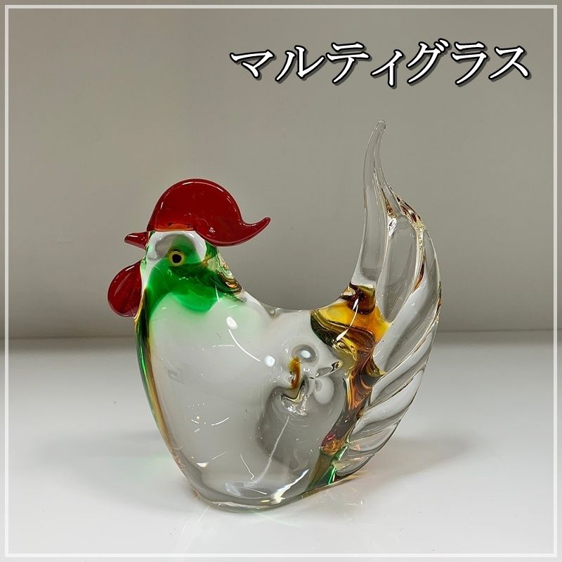 レトロ MultiGlass マルティグラス ニワトリ 14cm ガラス 置物 鶏 酉 