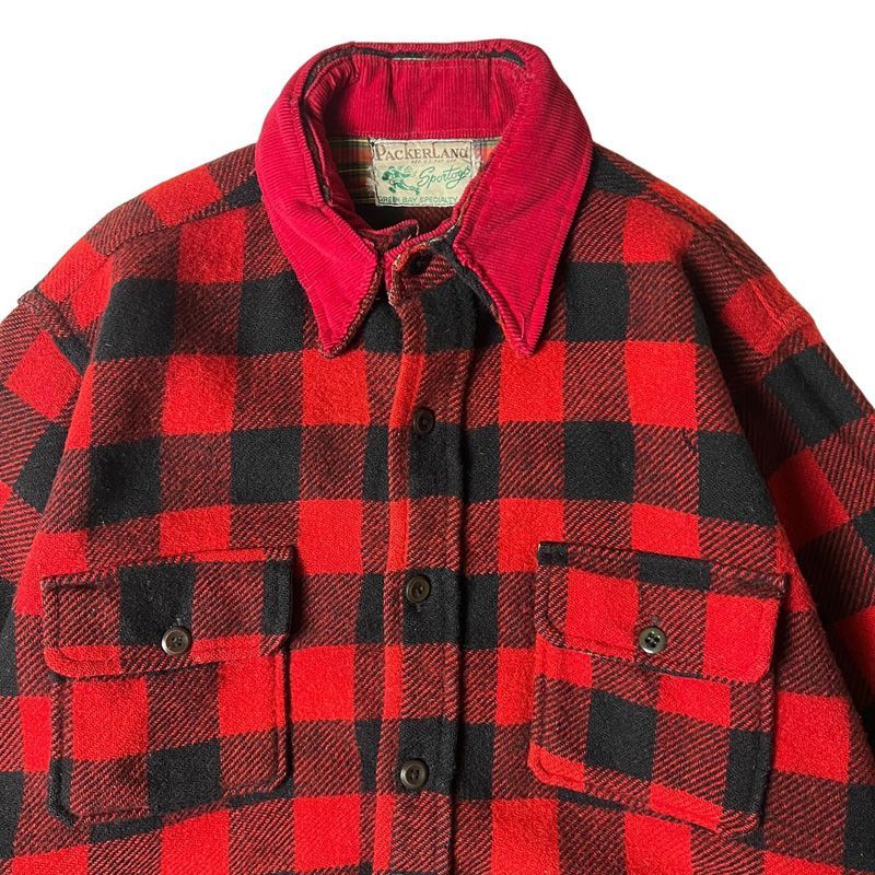 50s Packer Land ブロック チェック 長袖 ウール シャツ / 50