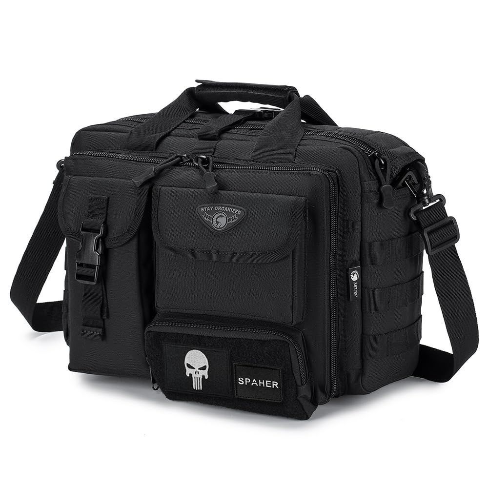 Color ブラック 15.6in SPAHER ショルダーバッグ メンズ ミリタリー 軍事戦術バッグ ビジネスバッグ 15.6インチ 大容量 防水耐震 a4 肩掛けカバン バッグ 多機能 アウトドア 20L ブラック