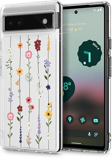 【在庫処分】【CYRILL】 by Spigen Google Pixel 6a クリア 花柄ケース TPU 半透明 ソフト PC ケース 花 ストラップホール付き 高弾性 耐久性 軽量 耐衝撃 カメラ保護 薄型 ほこりなしフレッシュな花柄シリーズ(フ