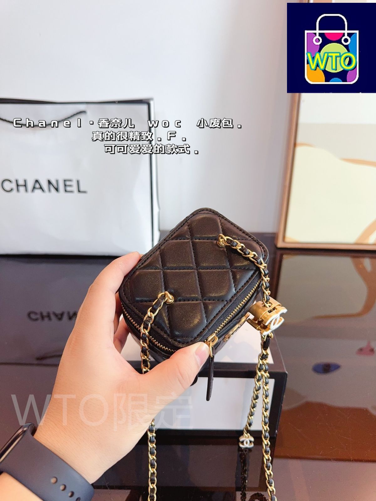 CHANELシャネルエナメル調節バックルポーチ、ハンドバッグ、小銭