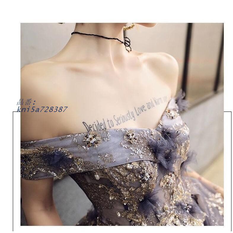 オフショルダー ロング丈ドレス ウエディングドレス パーティードレス ステージ衣装 二次会 Aラインワンピース 成人式 披露宴演奏会 発表会 結婚式ドレス kni5a728387