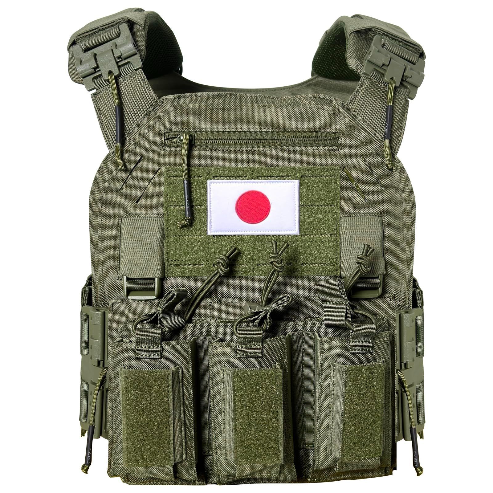 中型_レンジャー グリーン Drlmeio プレートキャリア タクティカルベスト マガジンポーチ付き MOLLE サバイバルベスト 軽量バーバリアンアーマー サイズ調整 レーザーカット アップグレード ベスト 1000Dナイロン素材 レンジャー グリーン