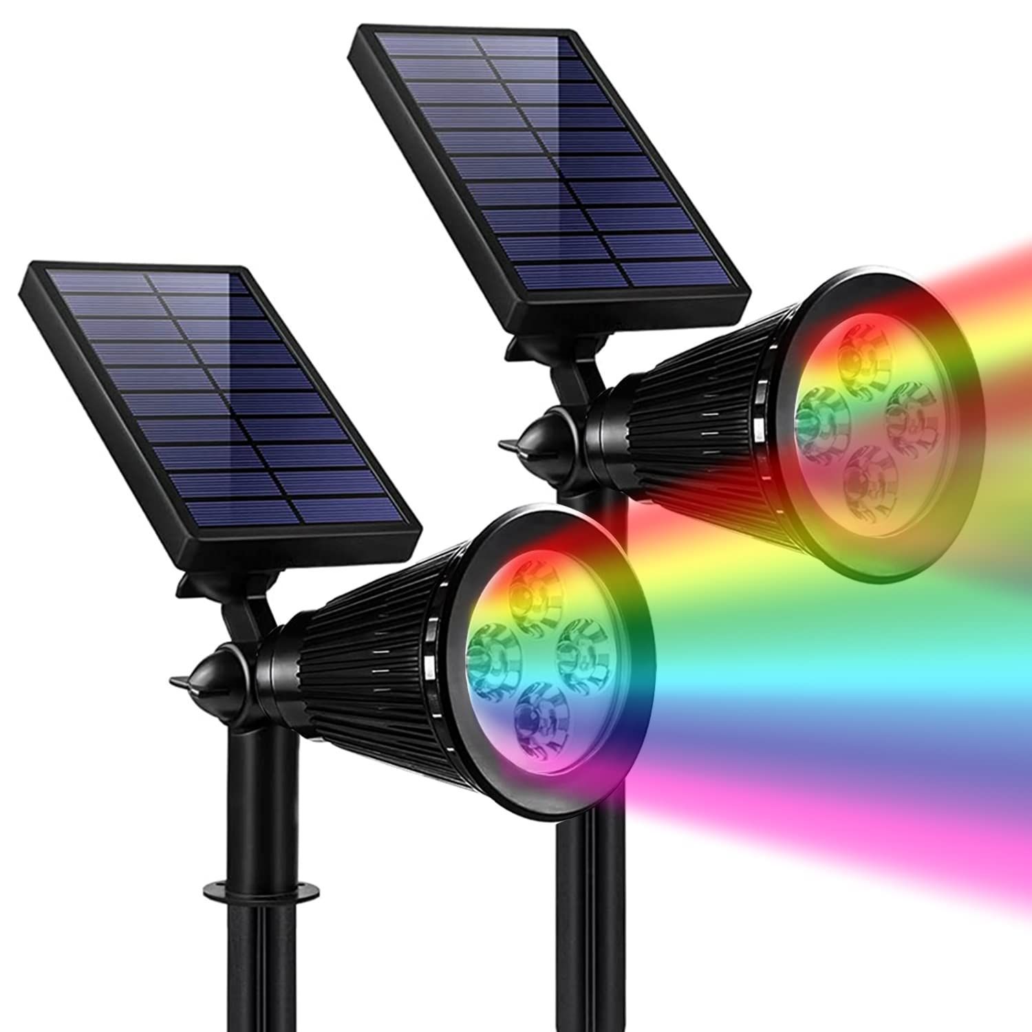 スポットライト 土中埋め込み/壁に付け IP67防水 LEDガーデンライト 自動点灯 ガーデン、庭、芝生、公園、駐車場、庭、玄関先、防犯対策に適用 ソーラーライト屋外ガーデンライト 7LED マルチカラー，２点セット
