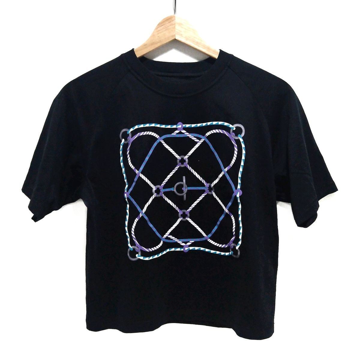 エルメス 半袖Tシャツ サイズ36 S レディース フィギュア 7アーティスティック 3H4609DL 黒×ライトパープル×マルチ クルーネック