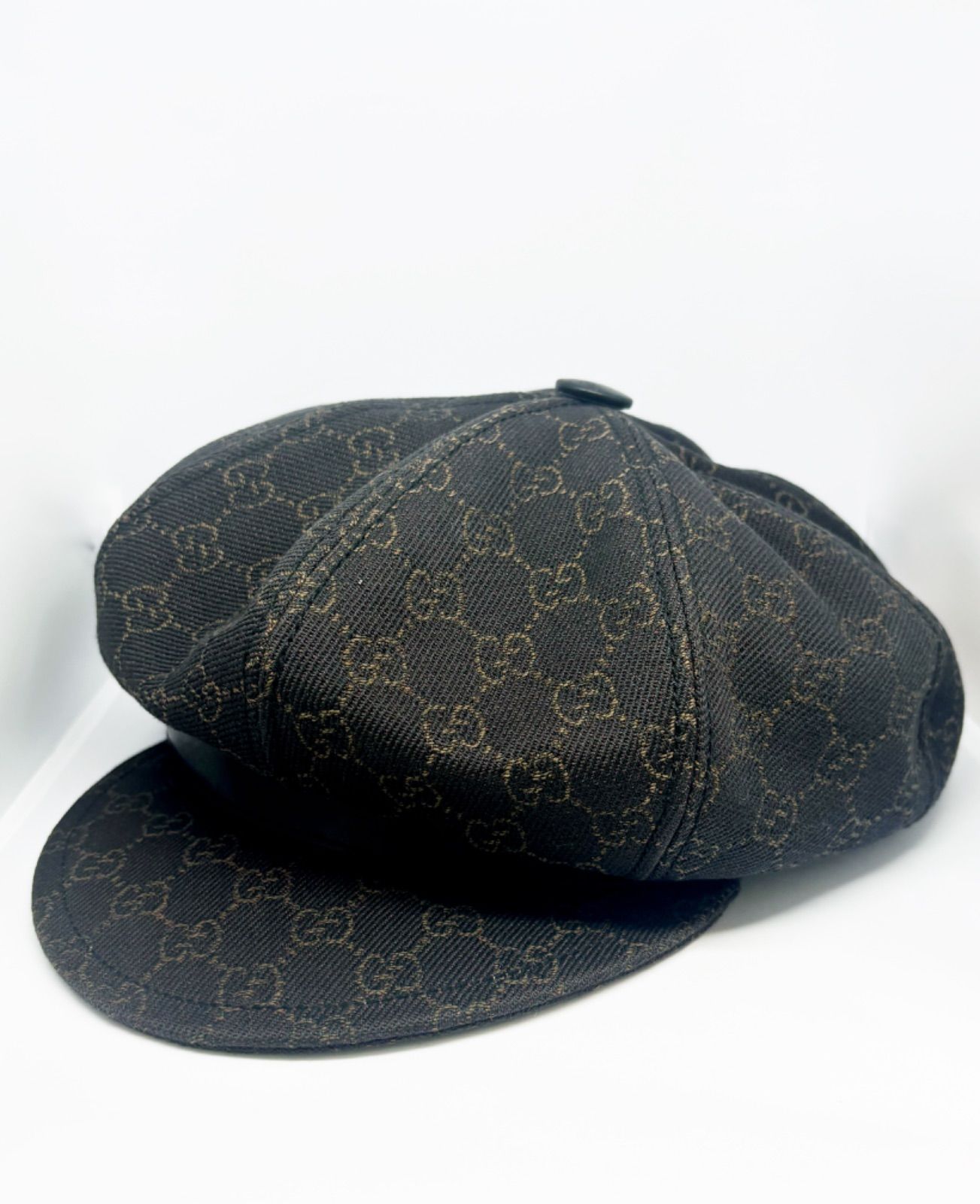 GUCCI キャスケット GG柄 レザー キャンバス ブラウン Mサイズ