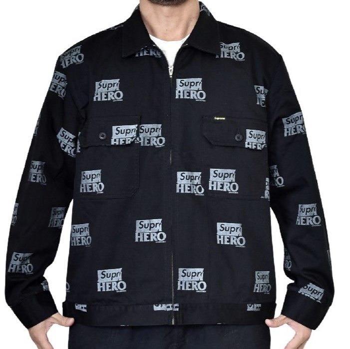 SUPREME x ANTI HERO シュプリーム アンタイヒーロー 22SS 別注 Work Jacket SuprHEROロゴプリント ツイルワークジャケット XL BLACK アウター【新古品】【SUPREME × ANTI HERO】