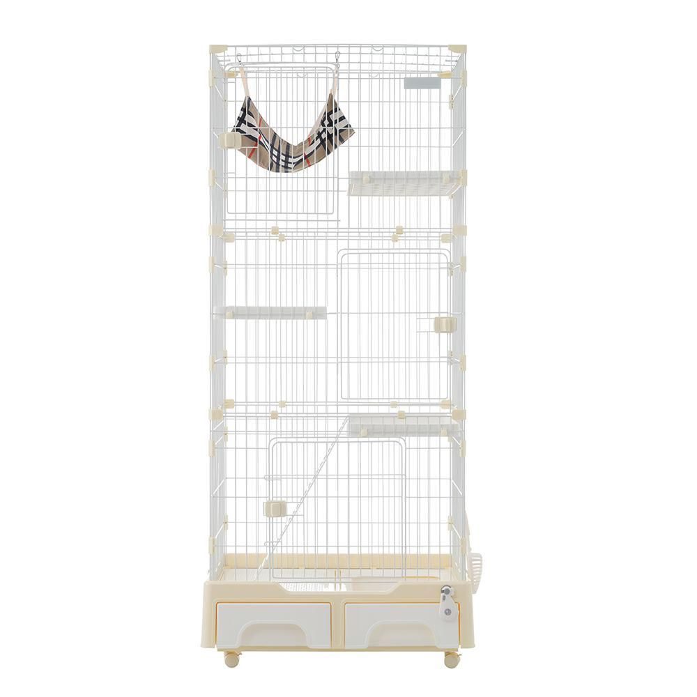 猫ケージ キャットハウス 収納型 ハンモック付3段 1段2段 キ クリーム yew3