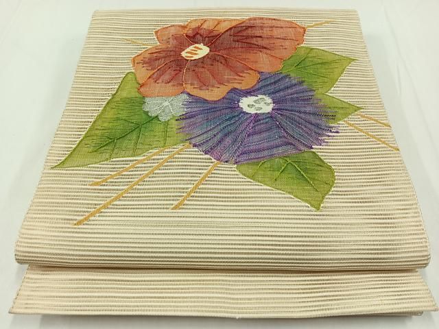 平和屋着物＊夏物 絽綴れ 八寸名古屋帯 草花文 銀糸 正絹 逸品