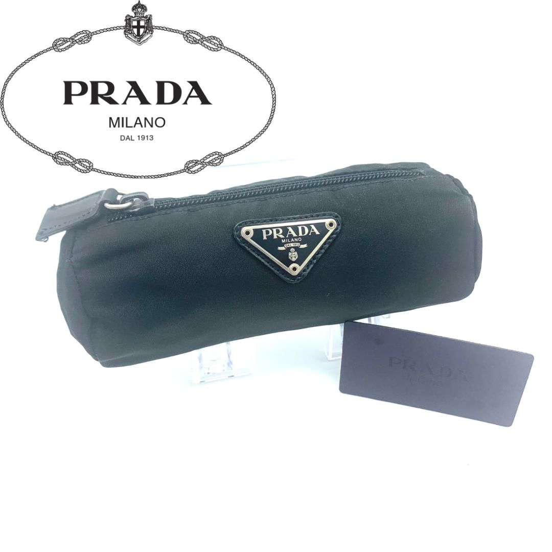 PRADA ナイロン ミニ ポーチ 小物入れ 三角ロゴ シルバー金具 化粧
