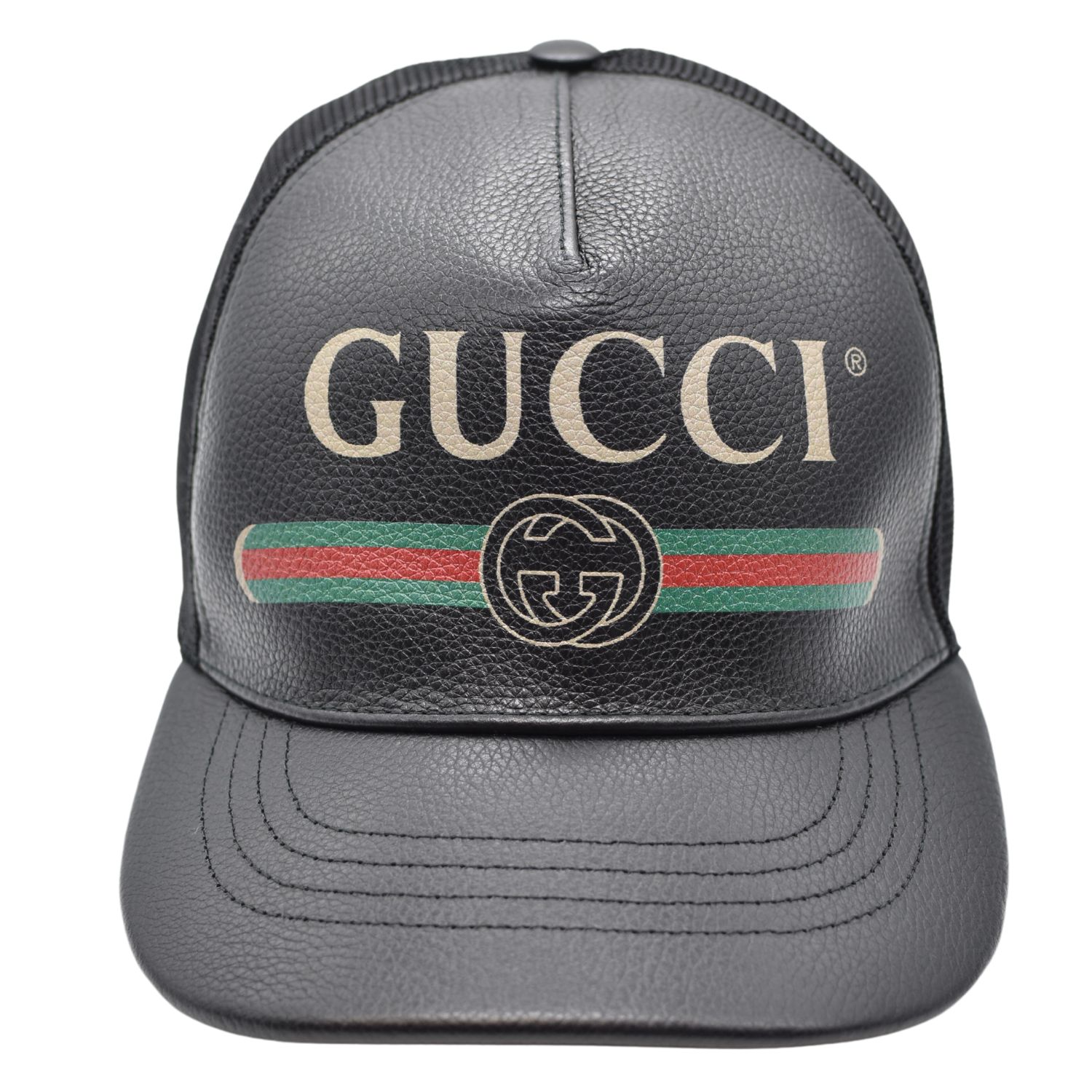 GUCCI グッチ ベースボールキャップ ロゴプリント シェリーライン レザー GUCCI グッチ ベースボールキャップ ロゴプリント シェリーライン