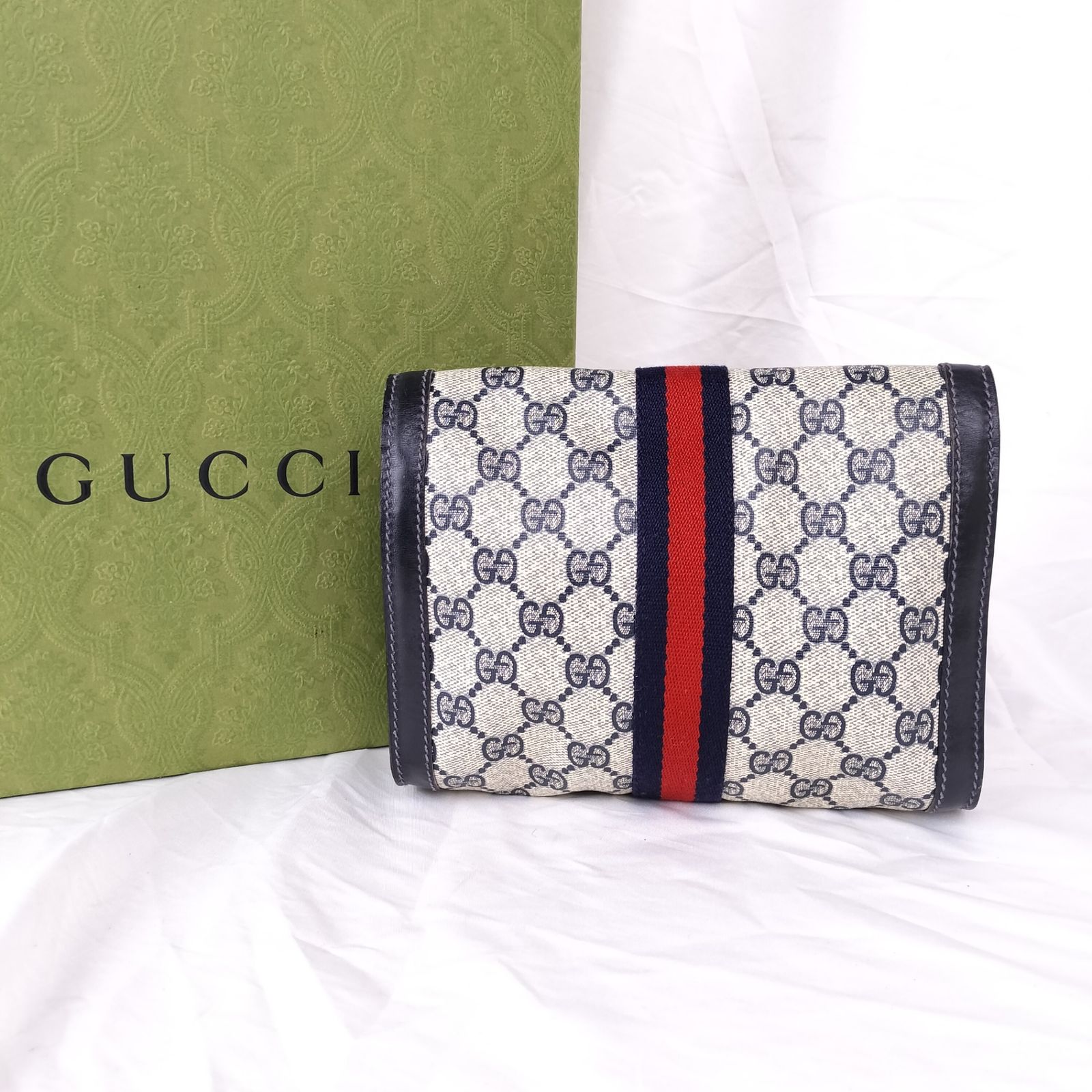 Gucci クラッチバッグ GGパターン グレー レザー