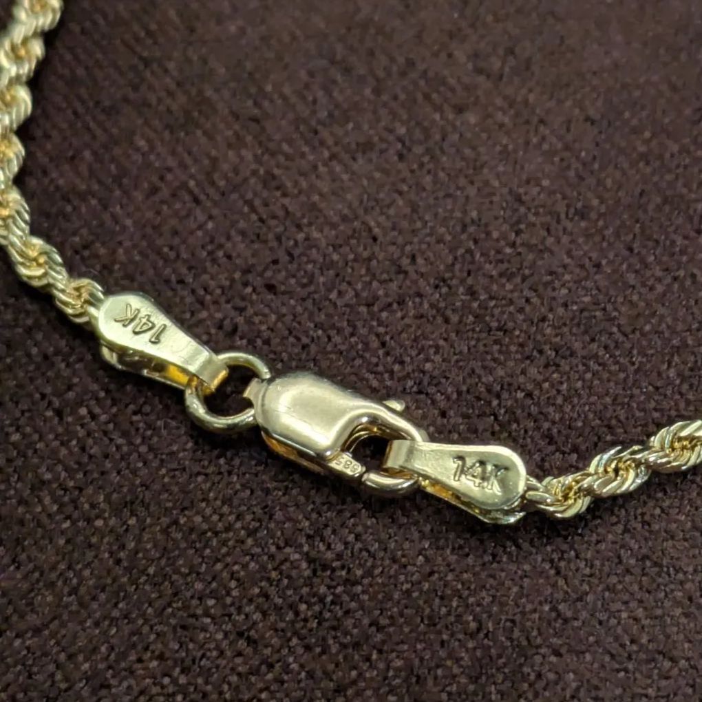 14K無垢 イエローゴールド ダイヤモンドカット ロープチェーンブレスレット 17.5cm ソリッド14金 レディース メンズ兼用